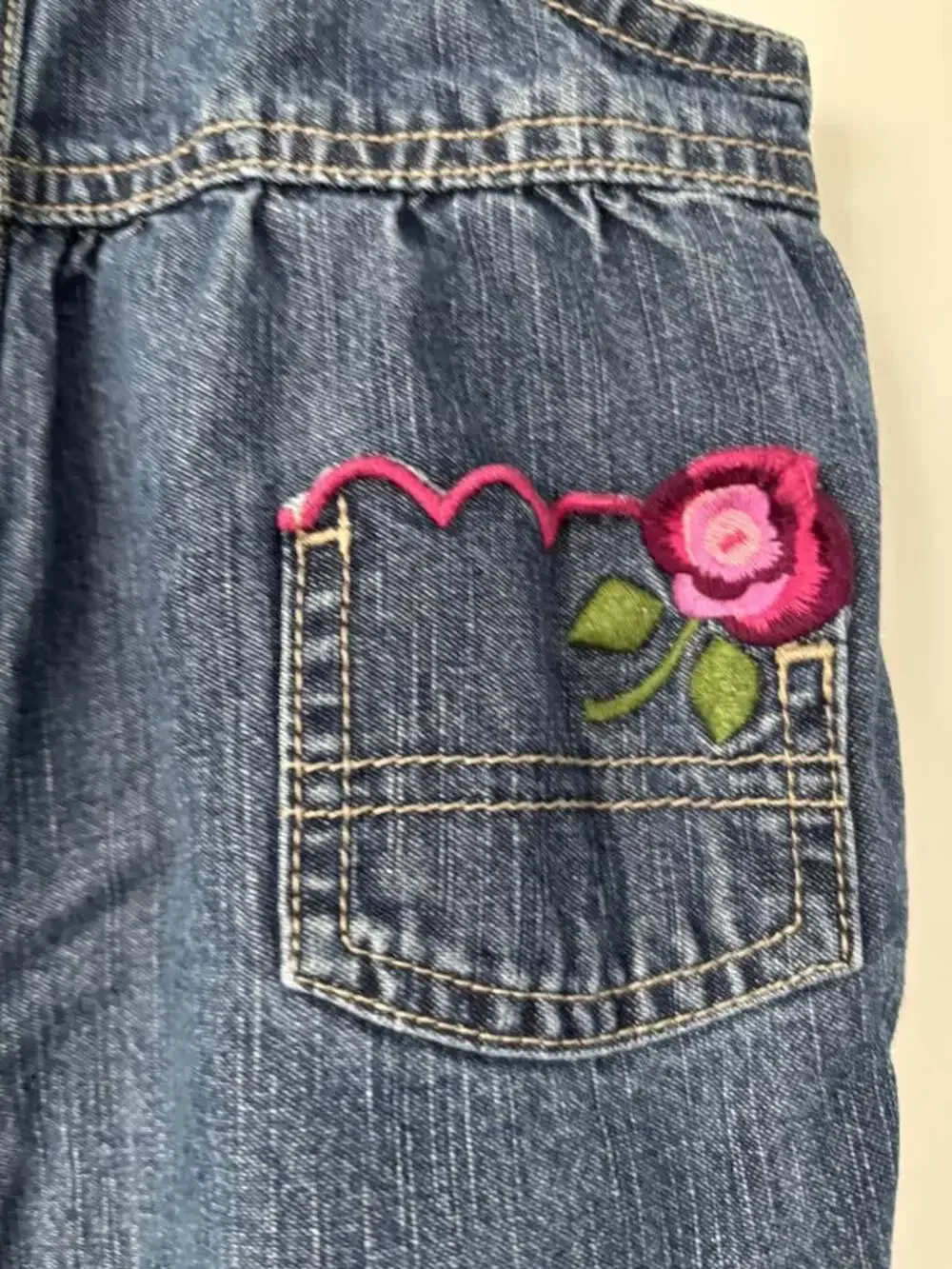 VTG 90s OshKosh B’gosh Baby Girl Floral Embroidered Denim Overalls 18M Rose